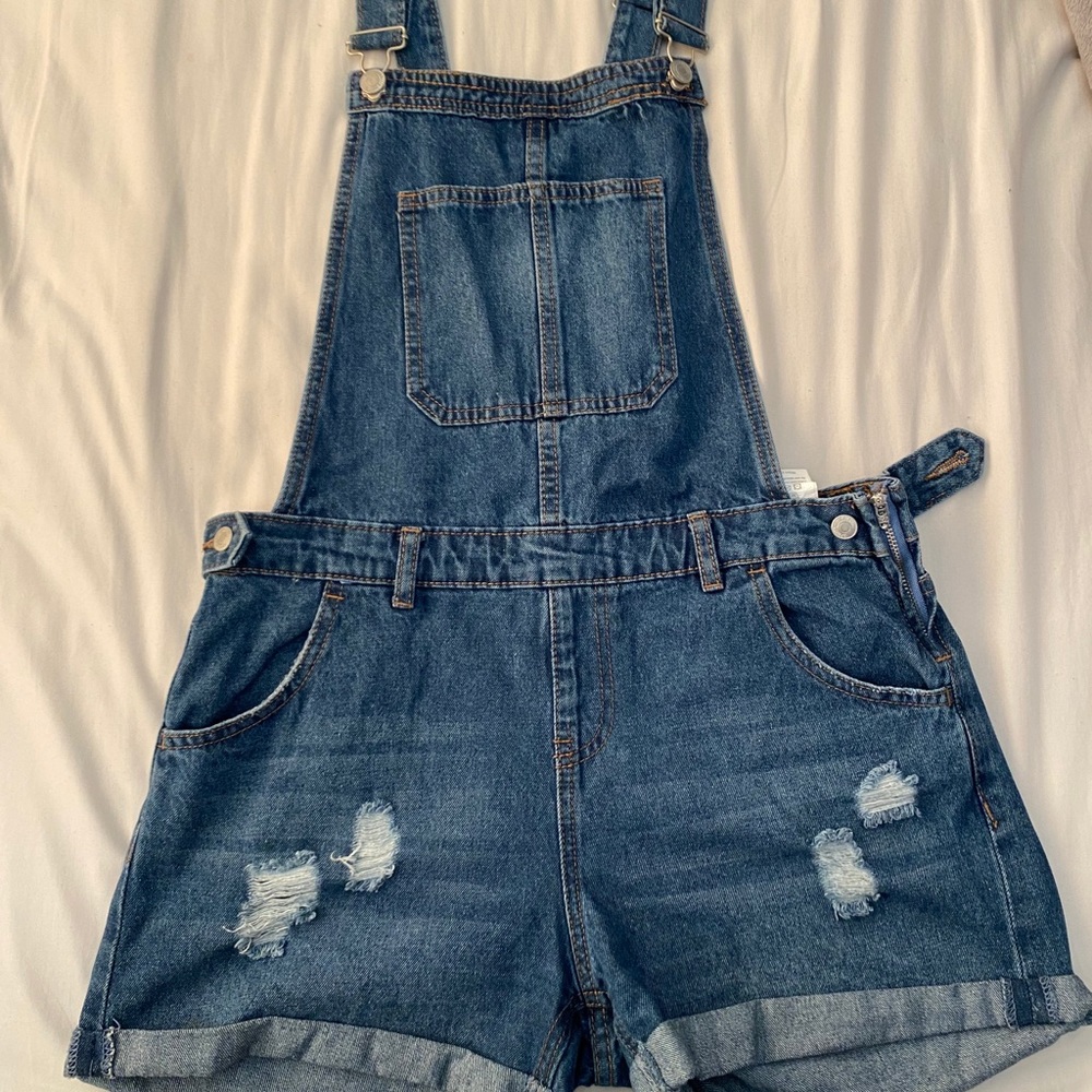 Denim overall short / romper